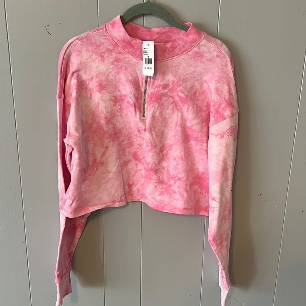 NWT Belita Collection Pink Tie Dye Cropped 1/4 Zip Size Medium